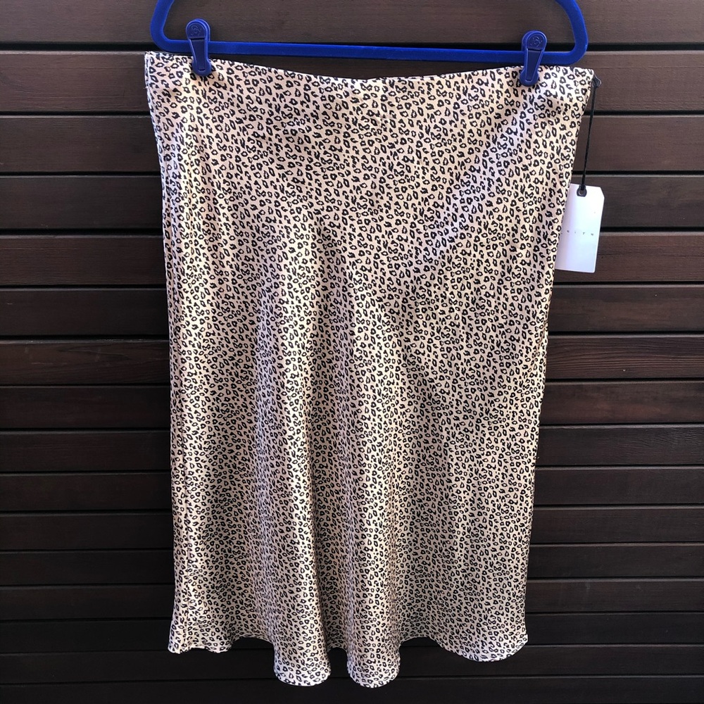 Leith Satin Leopard Midi Skirt